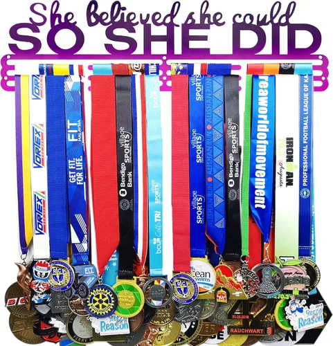 Vista 16 de Ella Creyó Que Podía ASI LO HIZO Soporte de Medallas de Carreras Colgador de Pared, Exhibición de Medallas de Maratón y Corredor, Exhibición