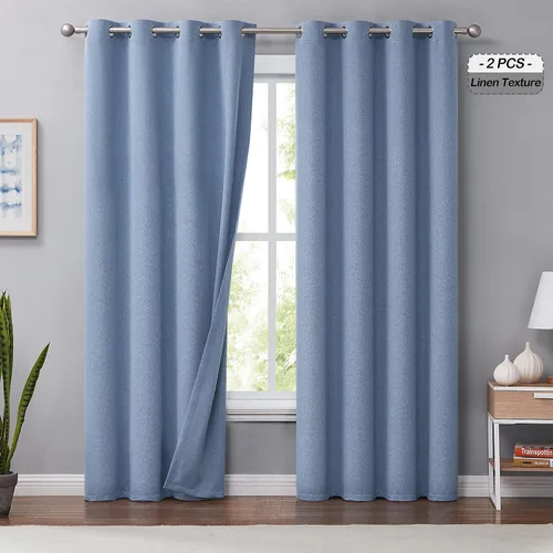 Vista 27 de Melodieux Cortinas 100% opacas para dormitorio, aislamiento térmico, reducción de ruido, cortinas de ventana de lino con ojales para sala de estar