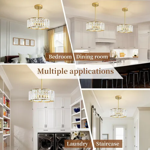 Vista 8 de Candelabro pequeño de cristal dorado, lámpara moderna de 3 luces para comedor sobre la mesa, accesorio de iluminación redondo para pasillo