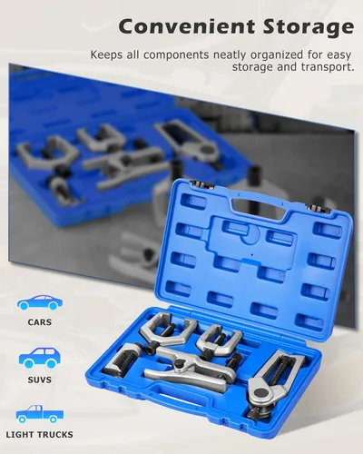 Vista 7 de DAYUAN Kit de herramientas de servicio frontal profesional, 5 piezas, color azul, extractor de brazo Pitman, separador de rótula, herramienta