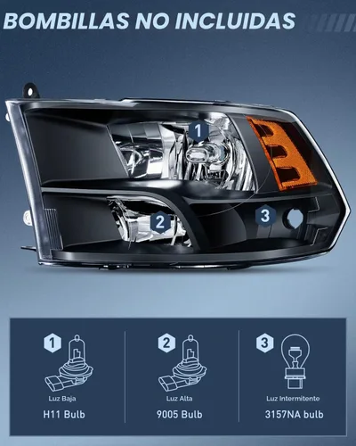 Vista 2 de Nilight Conjunto de faros delanteros 2009 2010 2011 2012 2013 2014 2015 2016 2017 2018 Ram 1500 2500 3500 Pickup Quad Conjunto de faros de repuesto