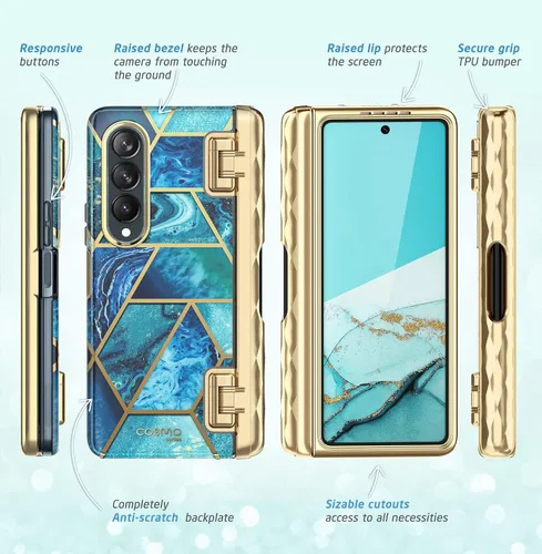 Vista 5 de i-Blason Cosmo Series - Funda para Samsung Galaxy Z Fold 4 con soporte para bolígrafo (2022), elegante funda protectora Fold 4 con protector