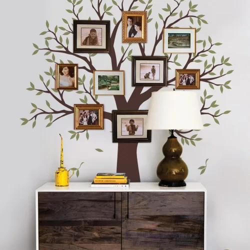 Vista 4 de Adhesivo estrecho para pared, diseño de árbol genealógico, dos colores (esquema B, tamaño pequeño: 62.5 pulgadas de ancho x 80 pulgadas de alto)