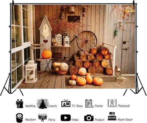 Vista 3 de Telón de fondo de otoño de 5 x 3 pies para sesión de fotos, tablero de madera de otoño para fotografía, decoración de pared de Acción de Gracias