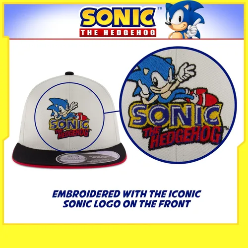 Vista 3 de Concept One Gorra de béisbol Sonic The Hedgehog para hombre, logotipo bordado con ala plana, ajustable