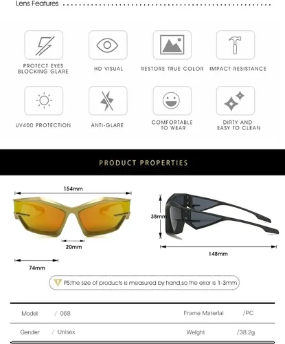 Vista 3 de Gafas de sol envolventes de moda para hombres y mujeres, a la moda, geniales, deportivos, ojo de gato, gafas de sol Y2K futuristas con espejo