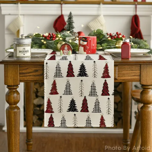 Vista 7 de Artoid Mode Camino de mesa de árbol de Navidad, decoración de mesa de comedor de cocina de invierno de temporada para decoración de fiesta