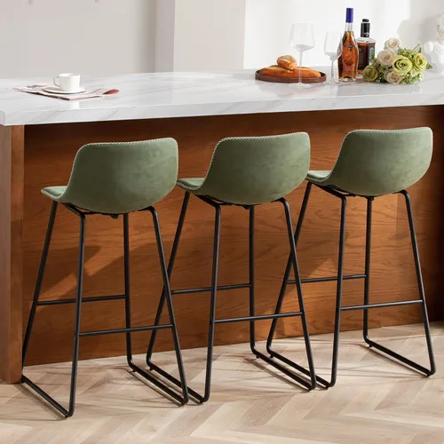 Vista 20 de HeuGah Juego de 2 taburetes de bar de piel sintética, sillas de comedor con patas de metal y respaldo suave, fáciles de montar