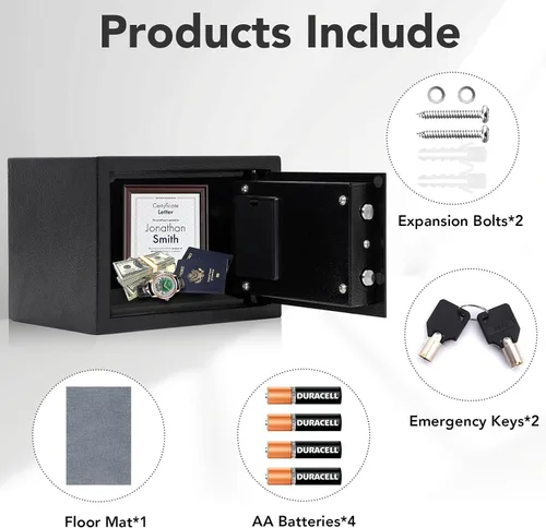 Vista 5 de Caja de seguridad de acero de 0.21 pies cúbicos con teclado digital, caja fuerte electrónica para el hogar, oficina, hotel, negocios, dinero