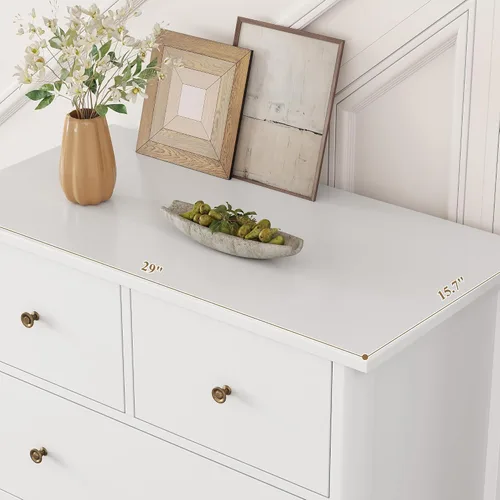 Vista 6 de HOUSUIT Cómoda blanca con 5 cajones, cómoda alta, cómoda de 5 cajones con espacio profundo, armario de almacenamiento de madera para sala de estar