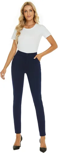 Vista 6 de Pantalones de trabajo elásticos cómodos y ajustados de cintura alta para mujer con bolsillos