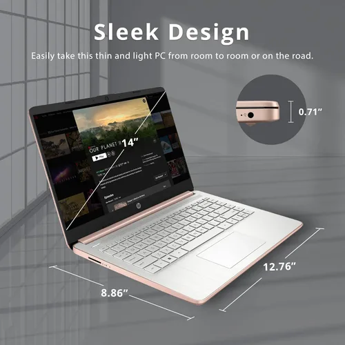 Vista 8 de HP 2022 Stream - Laptop BrightView HD de 14 pulgadas, Intel Celeron N4120, 4 GB de RAM, 64 GB SSD, gráficos Intel HD, cámara web 720p, 1 año Office
