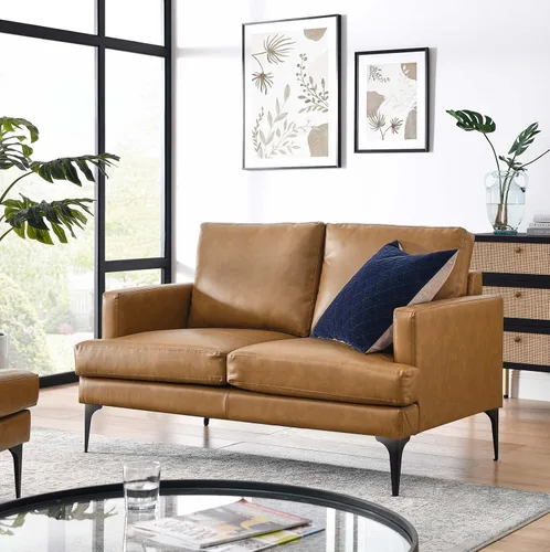 Vista 2 de Modway Evermore - Sofá biplaza de cuero vegano y metal de estilo moderno en color marrón