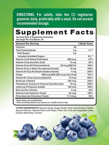 Vista 2 de Nature's Truth Gomitas multivitamínicas para hombres, 70 unidades, sabor a arándanos, con B12, D3 y zinc, suplemento vegetariano, sin OMG y sin