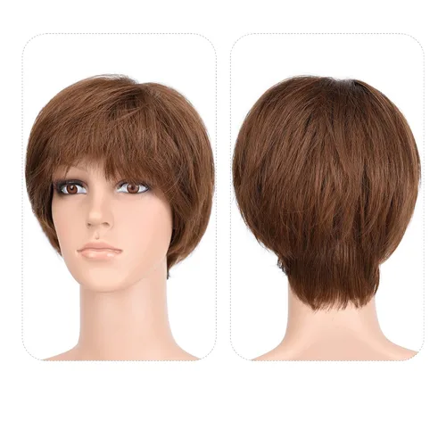Vista 27 de Pelucas Bob con flequillo, peluca de cabello castaño rojizo de 10 Caoba