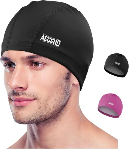Vista 12 de Aegend Gorro de natación de tela, capa impermeable de silicona, gorra de natación de tela transpirable, mantiene el cabello seco con alta