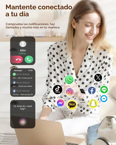 Vista 3 de Iaret Reloj inteligente para mujer, 4 bandas de 1.85 pulgadas, reloj inteligente con llamada Bluetooth, rastreador de actividad física con 100 modos