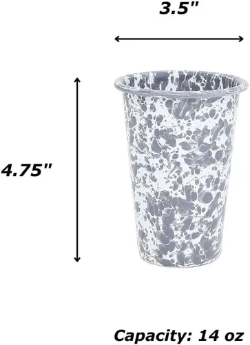 Vista 3 de Vaso esmaltado, 14 onzas, salpicadura negra/blanca (individual)