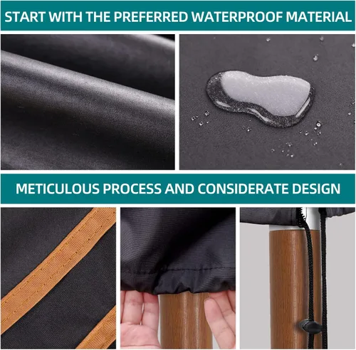 Vista 4 de PALON Funda para sombrilla de patio al aire libre, 420D, impermeable, con cremallera y cordón retráctil, anti-UV, resistente al viento, para Negro