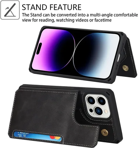 Vista 5 de Cavor Funda para iPhone 14 Pro con tarjetero, funda tipo cartera para iPhone 14 Pro para mujeres y hombres, funda de teléfono para iPhone 14 Pro