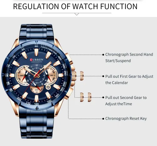 Vista 6 de Causal Sport Cronógrafo Reloj de pulsera de acero inoxidable con esfera grande Relojes de cuarzo con punteros luminosos