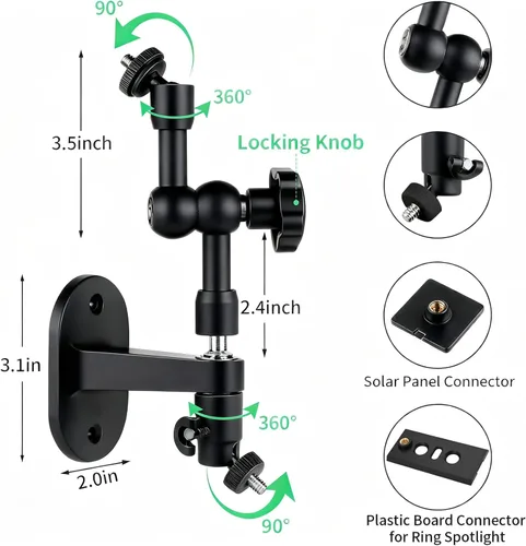 Vista 3 de Soporte de pared 2 en 1 para panel solar de anillo, batería de leva de anillo para pegar, cámara de foco y cámara de foco Plus/Pro (batería), ángulo