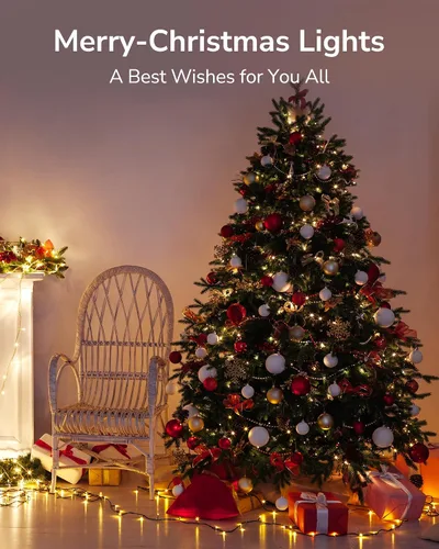 Vista 3 de ULG - Luces de cuerda de Navidad de 2 paquetes mejoradas de 186 pies con 500 LED, luces de hadas impermeables extensibles con función de memoria, 8