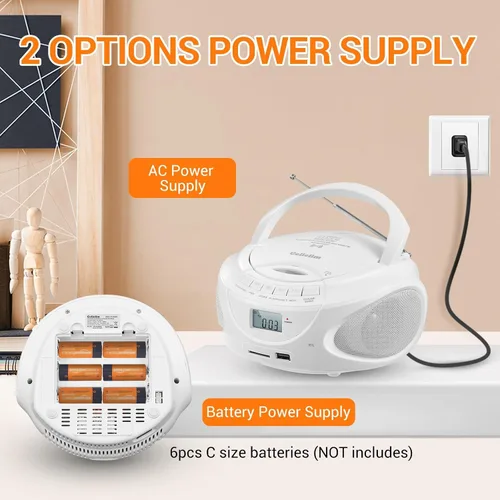 Vista 7 de Reproductor de CD portátil con Bluetooth, reproductor de CD de radio AM/FM con altavoces estéreo, entrada USB/SD/AUX, conector para auriculares