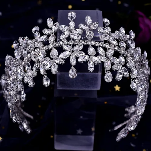 Vista 5 de Diadema de boda con diamantes de imitación, tocado de novia para boda, tiaras de novia, joyería para el cabello, tocados de fiesta para mujeres