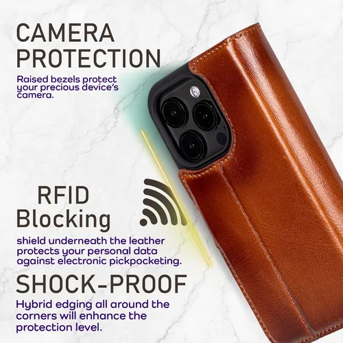 Vista 21 de Bayelon Funda tipo cartera para iPhone 15 Pro, cartera de cuero de grano completo, funda magnética desmontable, tarjetero, funda tipo cartera