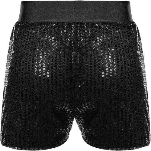 Vista 2 de XUNZOO Pantalones cortos de baile de lentejuelas con purpurina para niños y niñas, pantalones cortos de ballet jazz danza yoga gimnasia pantalones