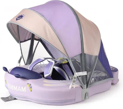 Vista 11 de Mambobaby Flotador con Cola para Bebé con Toldo, Flotador de Piscina Infantil, Entrenador de Natación para Bebés, Flotador de Agua sin Aire, Ángel