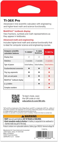 Vista 8 de Texas Instruments TI-36X Pro Ingeniería/Calculadora científica 9.7 pulgadas Negro. Funcionalidad de matemáticas y ciencias de nivel superior