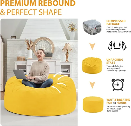 Vista 6 de Silla de Puf de 4 pies, Sillas de Puf Grandes con Relleno de Espuma Viscoelástica, Sofá de Puf Esponjoso con Funda de Terciopelo Holandés, Sillas