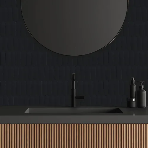 Vista 6 de Azulejo negro para salpicaduras de piquete, aspecto de cerámica, largo hexágono autoadhesivo para pared de cocina y baño, paquete de 6