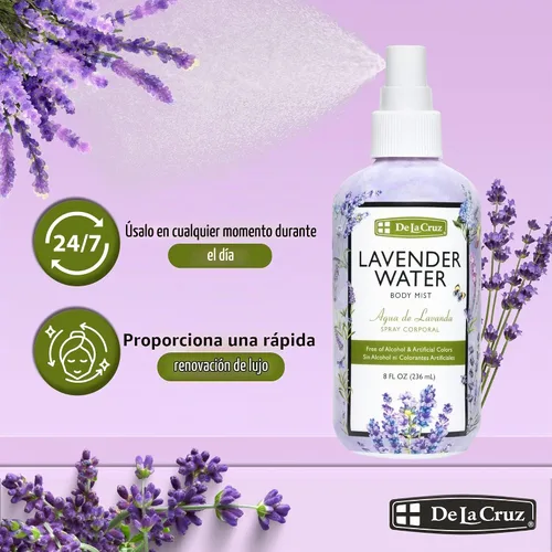 Vista 4 de De La Cruz Agua de lavanda para cuerpo y cabello, 8 onzas líquidas