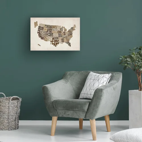 Vista 4 de Trademark Fine Art - Lienzo decorativo con mapa de texto de Estados Unidos