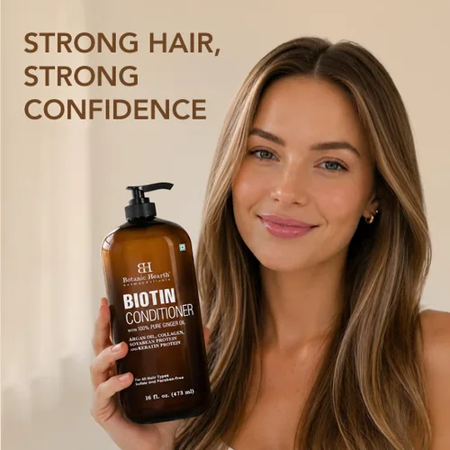 Vista 5 de Botanic Hearth Acondicionador de biotina con aceite de jengibre y queratina, para el crecimiento del cabello, con extracto de cúrcuma, aceite
