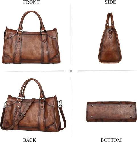 Vista 5 de Iswee Bolsos satchel para mujeres, bolso de hombro de cuero genuino, carteras de cuero Hobo, bolsos cruzados, cartera vintage, bolso tote