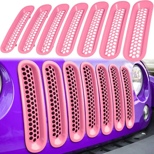Vista 12 de 7 piezas de insertos de malla para parrilla frontal para Jeep Wrangler JK JKU Unlimited 2007 2008 2009 2010 2011 2012 2013 2014 2015 2016 2017 2018