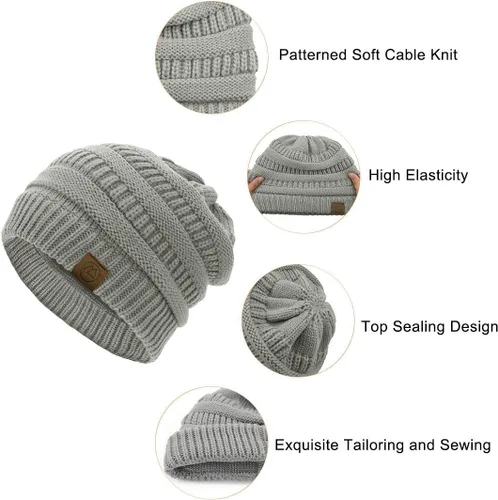Vista 5 de Durio Gorros de invierno para mujer, gorro de punto trenzado, gorro de invierno grueso para mujer