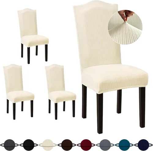 Vista 53 de Sufdari Juego de 4 fundas para sillas de comedor, color beige, antideslizantes, de elastano, elásticas, para comedor, hotel (Grande)