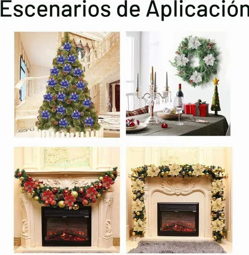 Vista 5 de (paquete de 12) adornos para árbol de Navidad con purpurina y flores Marrón dorado