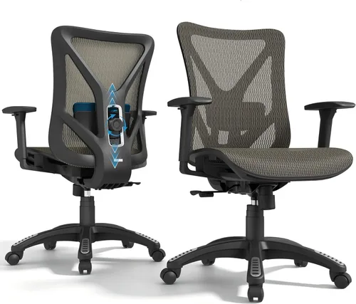 Vista 11 de Silla de oficina ergonómica, sillas de escritorio de malla para computadora con soporte lumbar ajustable, reposabrazos 3D, función de inclinación