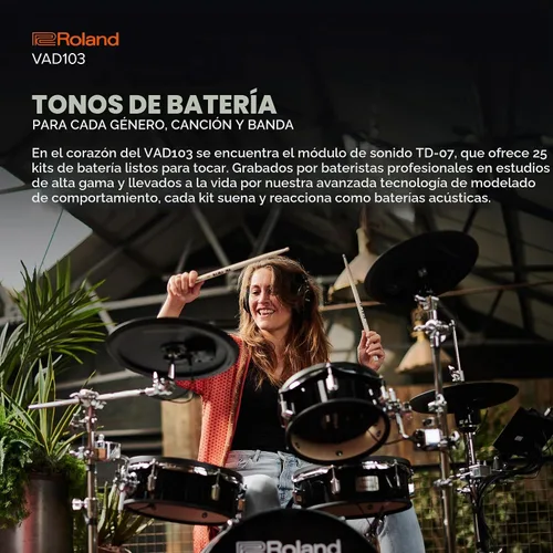 Vista 4 de Roland VAD103 V-Drums Kit de batería de diseño acústico electrónico de 4 piezas con carcasas de poca profundidad Conchas de poca profundidad
