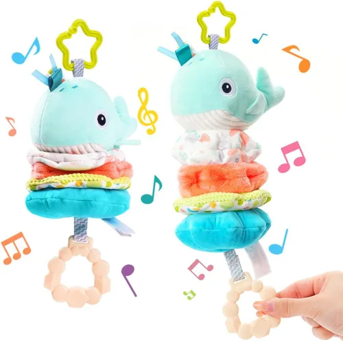 Vista 9 de Jollybaby Juguetes colgantes musicales para bebé, para cochecito, asiento de automóvil, cuna, gimnasio, oso de Hamburgo relleno de felpa