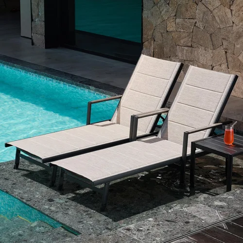 Vista 12 de Tumbona para exteriores, silla de aluminio nunca oxidada para patio, silla de piscina de textileno de doble capa con respaldo ajustable de 6
