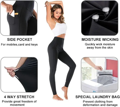 Vista 3 de Running Speed Pantalones de yoga de cintura alta con bolsillo para mujeres 4 vías de estiramiento de humedad que absorbe el entrenamiento Leggings