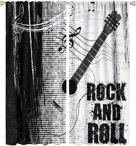 Vista 60 de Cortinas de música rock para adolescentes, tratamiento de ventana de guitarra electrónica para dormitorio, sala de estar, cortinas de ventana