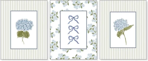 Vista 11 de Pleonox Juego de 4 impresiones artísticas florales de hortensias con lazo azul coqueta verde salvia de 8 x 10 pulgadas, con texto en inglés «How